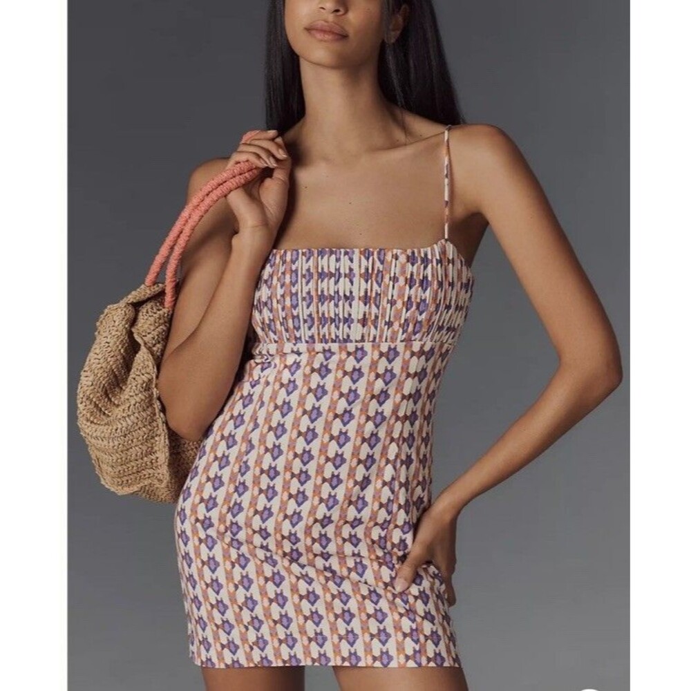 Anthropologie Maeve The Ophelia Sleeveless Linen Mini Dress Sz 14 NEW Boho Ikat